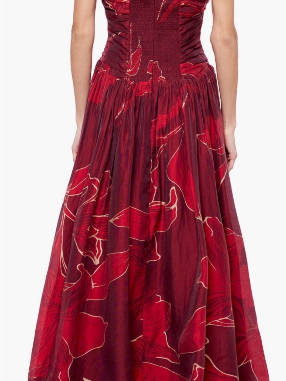 Strapless Red Floral Maxi Dress - Picture 2 of 6